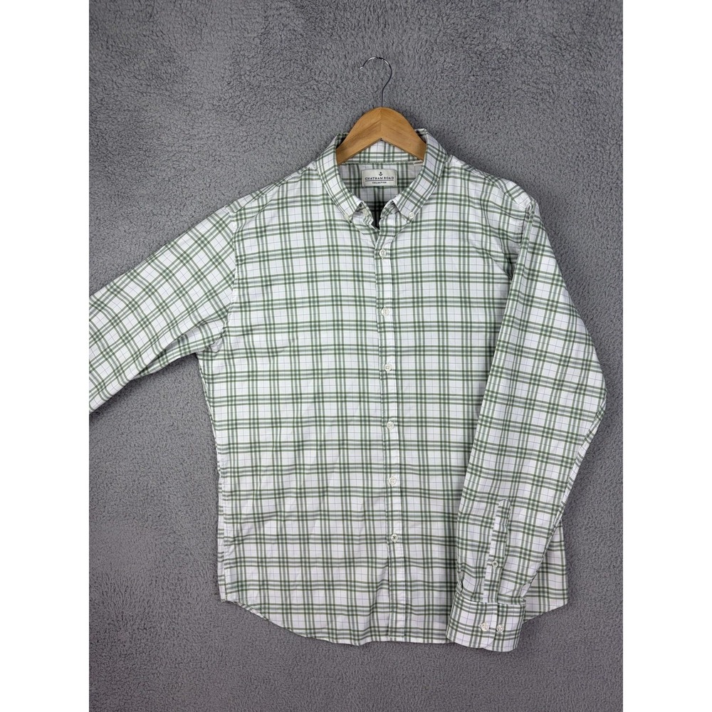 Chatham Road Shirt Mens Large Green Plaid Long Sleeve Button Stretch Casual Men